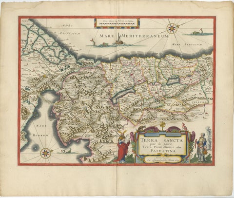 Blaeu Holy Land Map, Terra Sancta Palestina, Figural Cartouche, 1642, view 2