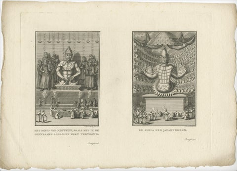 Religious Antique Engravings of Confucius and Buddha Amida in Japan, ca.1782, close-up 1