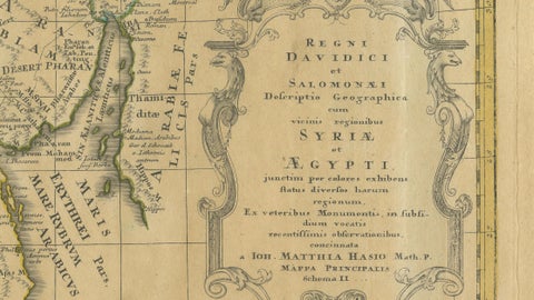 Antique Biblical Map Holy Land, David & Solomon Kingdoms, Hase 1739, close-up 6