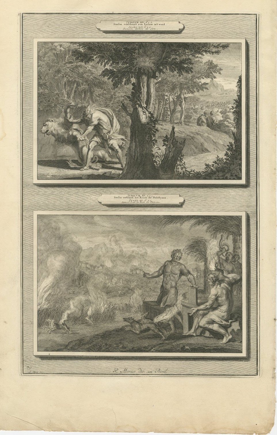 Samson Kills the Lion and Burns the Philistines' Corn, Mortier circa 1700