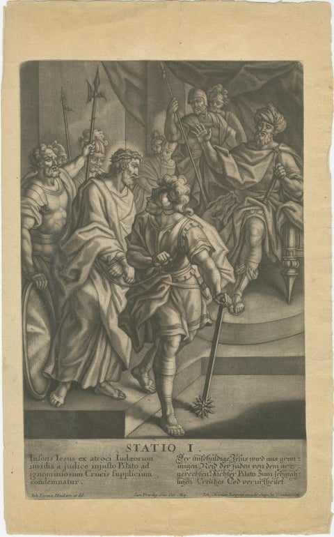 Statio I, Christ Condemned to Death, Antique Mezzotint, Late Baroque, view 3