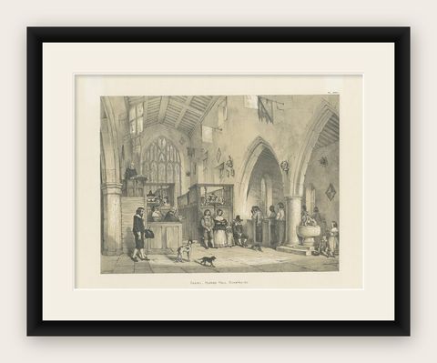 Antique Print of the Chapel of Haddon Hall by Nash, circa 1870, shown framed