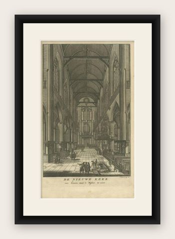 Antique Print of the 'Nieuwe Kerk' Church of Amsterdam by Goeree, 1765, shown framed