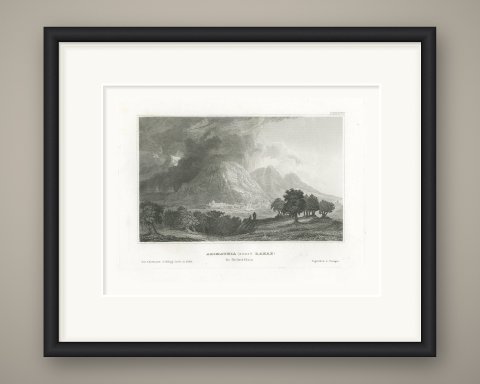 Antique Landscape View of Arimathea in Palestine, Steel Engraving, circa 1850, shown framed