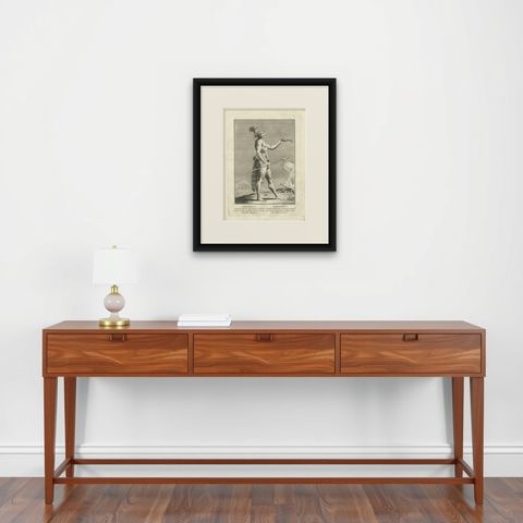 Saturiova: The Warrior King of Florida Performing a Ritual Sacrifice, c.1790, shown framed on a wall, true to size