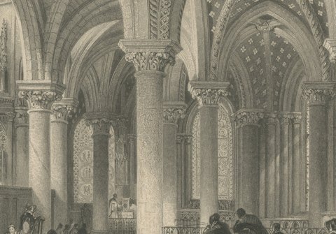 Virgin Chapel, Saint Denis Abbey, Antique Engraving after Allom, circa 1845, close-up 3