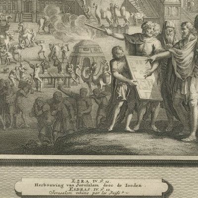 Rebuilding the Temple and the City of Jerusalem, Pieter Mortier, circa 1700, close-up 2