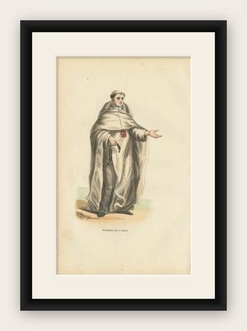 Antique Print of a Monk of the Order of La-Merci, 1845, shown framed