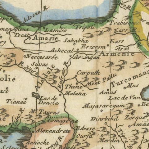 Antique Turkey in Asia Map with Cyprus and the Holy Land, circa 1760, close-up 4