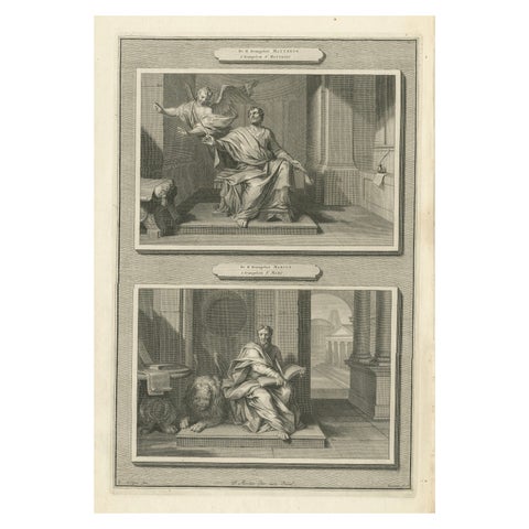 Biblical Engraving, Evangelists Matthew & Mark, Pieter Mortier, Early 1700s
