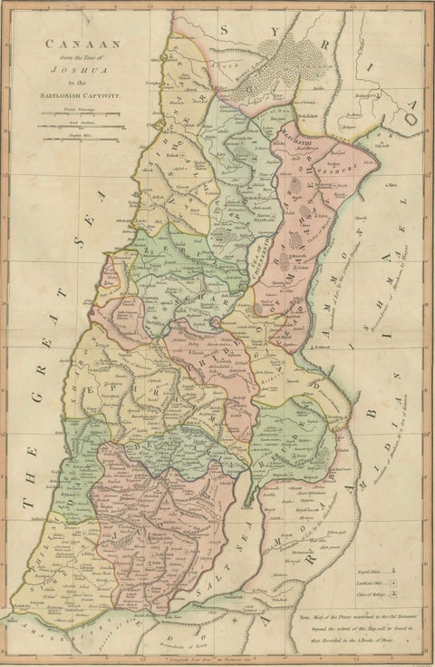 Canaan from Joshua to the Babylonian Captivity, Biblical Holy Land Map, 1823, close-up 2