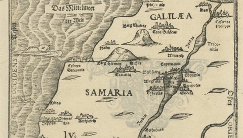 Rare 16th Century Holy Land Woodcut Map by Heinrich Bünting, circa 1581, close-up 2
