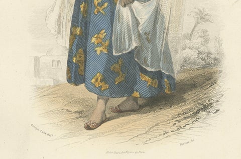 Jewish Bride Print Algeria 1853 by Compte-Calix, Hand-Colored Lithograph, close-up 1