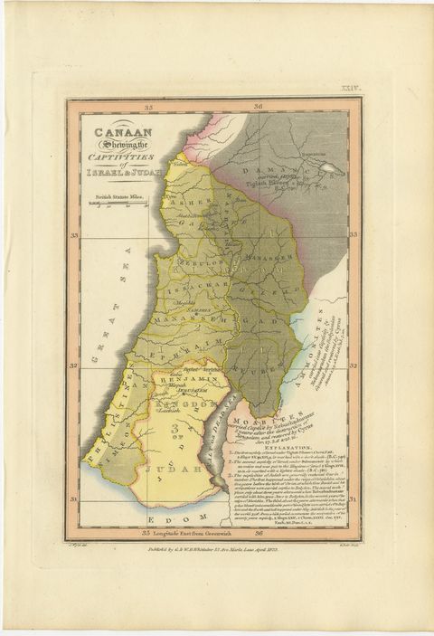Canaan and the Captivities of Israel and Judah, Antique Map, 1823, view 2