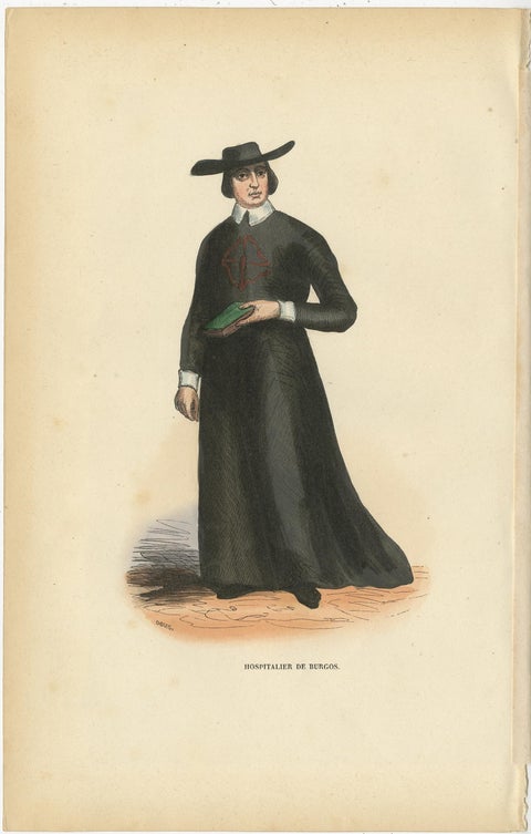 Antique Print of a Monk of Burgos, 1845, view 3
