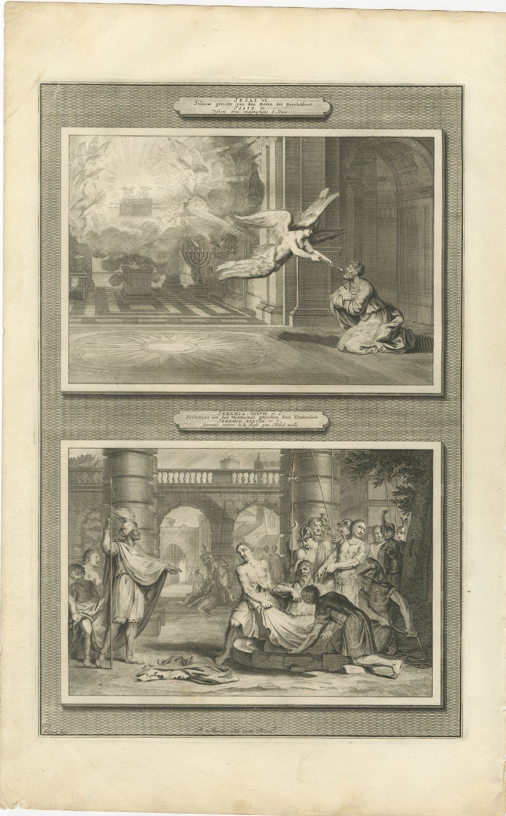 Isaiah's Vision and Jeremiah Drawn from the Pit, Pieter Mortier, circa 1700