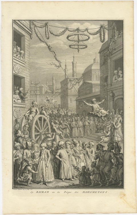 Old Engraving of the Bairam Celebration, the Easter of the Muslims, 1737, view 2