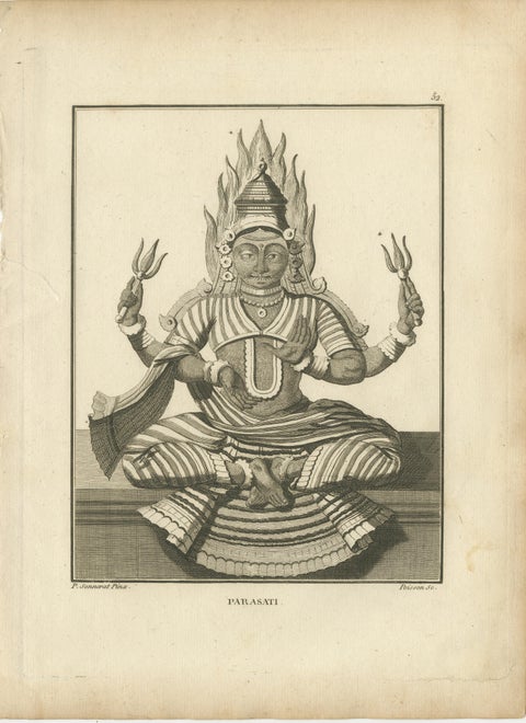 Rare 1806 Engraving: Parasati's Fiery Divinity in Hindu Mythology, view 2