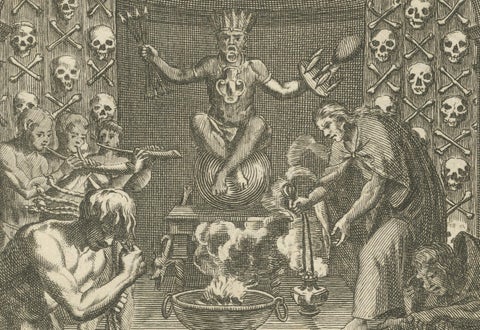 Mexican Penitence and Human Sacrifice, 1734 Engraving of Aztec Religious Rites, close-up 5