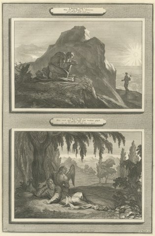 Elijah Prays for Rain and Elijah Fed by an Angel, Pieter Mortier, circa 1700