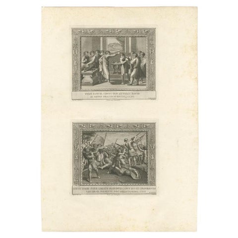 Old Religion Engraving of the Consecration of David and of David and Goliath, view 2