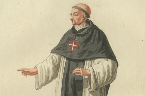 Monk of the Order of Christ in Portugal, Historic 18th-Century Engraving, close-up 2