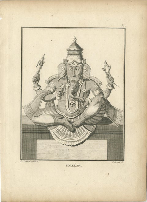 1806 Engraving: Ganesha as Pollear, Wisdom Deity in Hindu Mythology, view 2