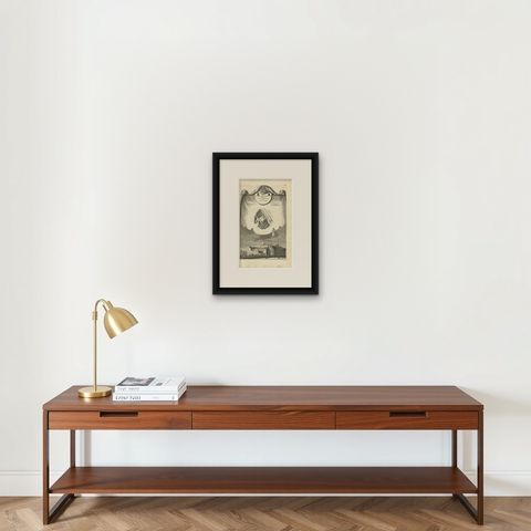 Antique Print of the Geertruide Monastery in Amsterdam, circa 1760, shown framed on a wall, true to size