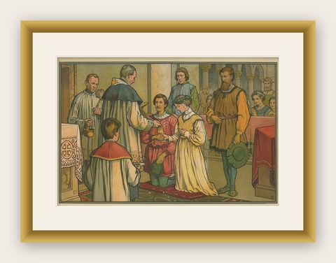 Antique Religion Print of the Seven Sacraments, Marriage '1913', shown framed