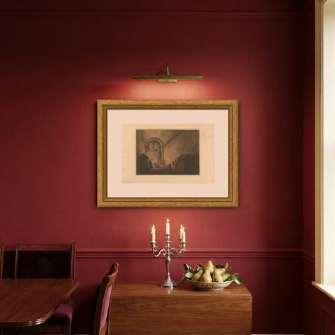 Chapel of Mount Calvary, Jerusalem, Antique Aquatint by Mayer, 1810, shown framed on a wall, true to size