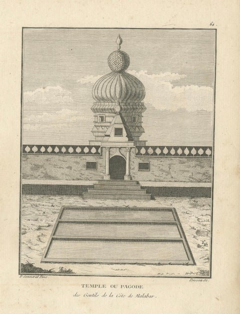 Original Engraving of Hindu Pagoda on Malabar Coast, Antique Temple Print, 1806, close-up 1