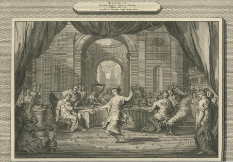Antique Religious Engravings, Dance of Salome & John the Baptist Beheaded, 1700, close-up 5