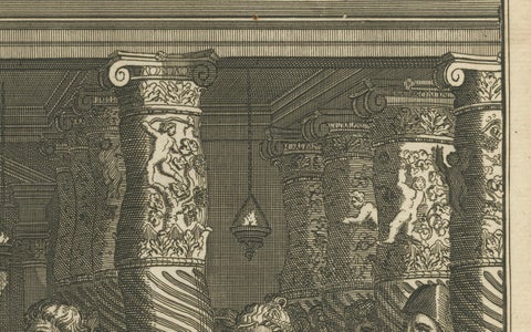 Peter & John Heal the Lame Man, Acts III Engraving c.1735, close-up 3