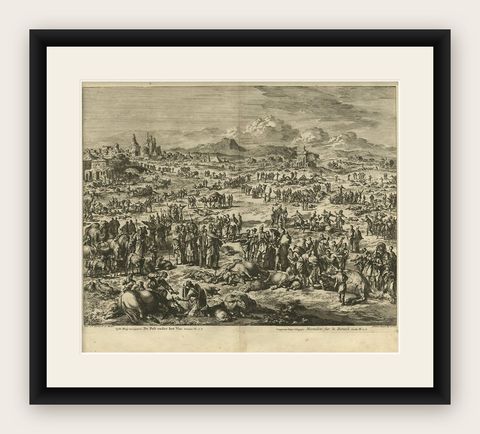 Antique Bible Print Fifth Plague of Egypt by J. Luyken, 1743, shown framed