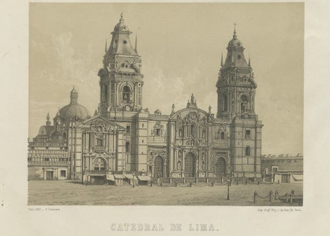 Antique lithograph views of the Cathedral and La Merced Church, Lima, 1865, close-up 3