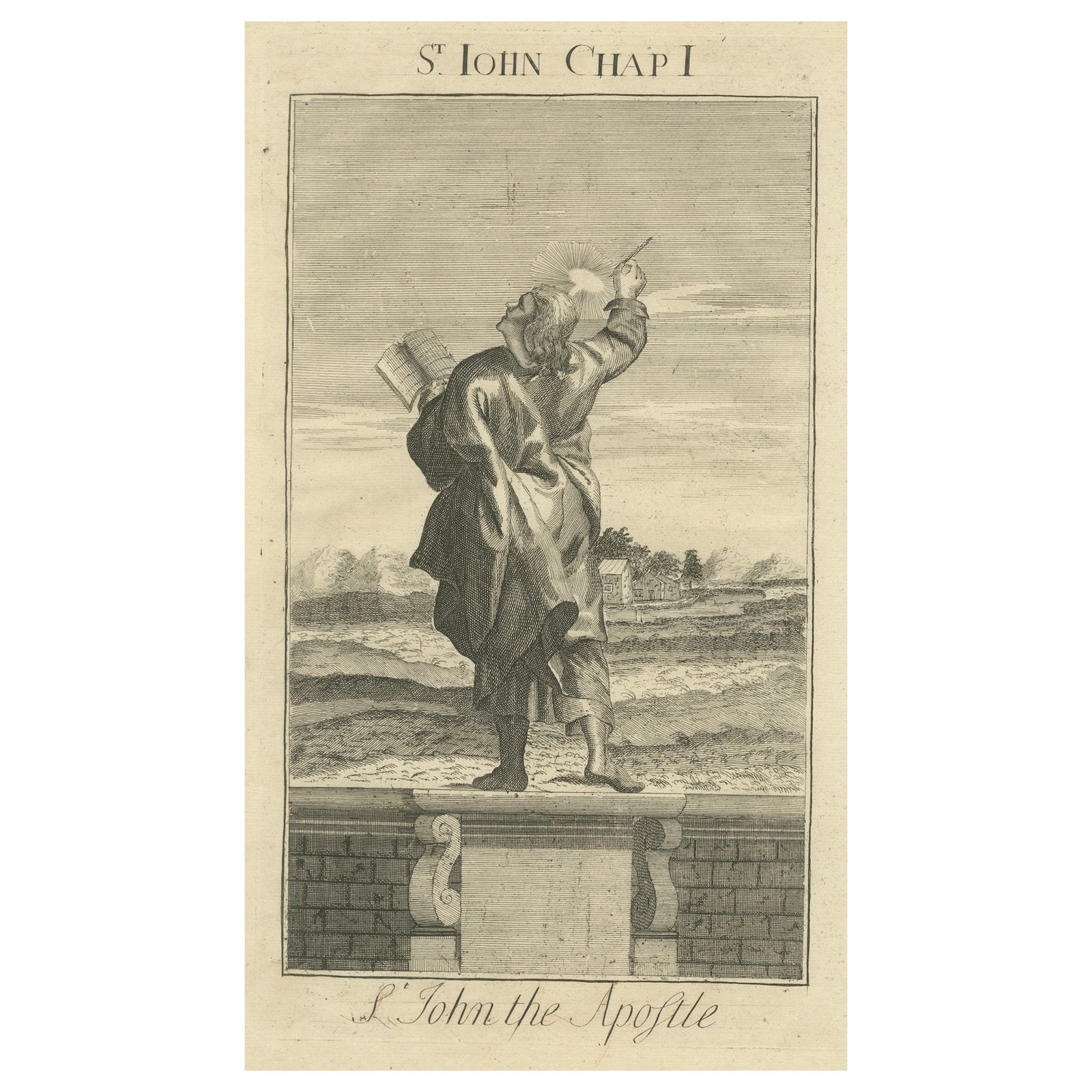 St. John Apostle Engraving, John I Evangelist with Gospel c.1735