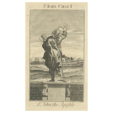 St. John Apostle Engraving, John I Evangelist with Gospel c.1735