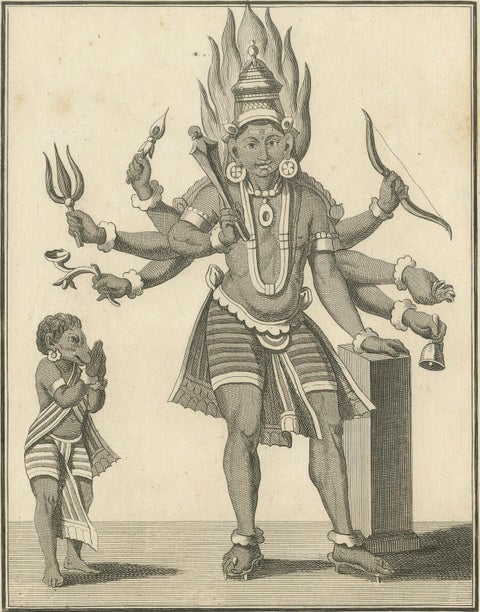 Rare Engraving of Hindu Deity Virapatrin, Antique Print Published in 1806, close-up 5