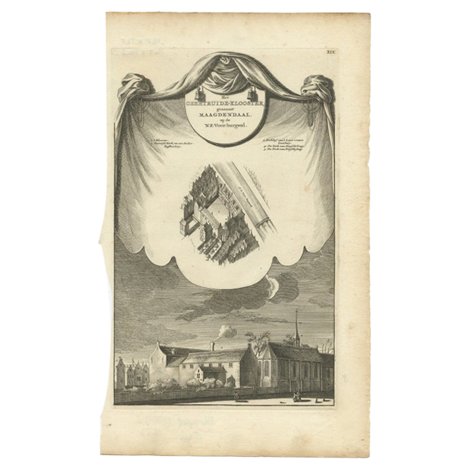 Antique Print of the Geertruide Monastery in Amsterdam, circa 1760