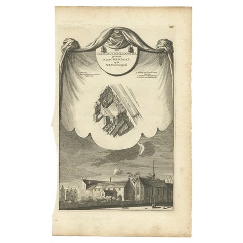 Antique Print of the Geertruide Monastery in Amsterdam, circa 1760
