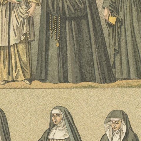 Pl. 139 Antique Print of French Nuns by Racinet, 'circa 1880', close-up 2