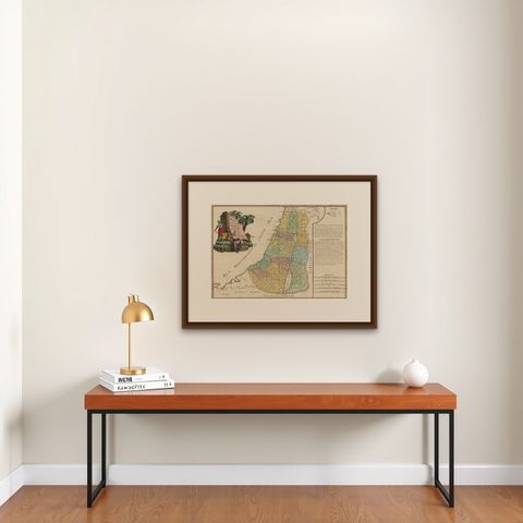Original Rare Map of the Holy Land Showing the Twelve Tribes of Israel's, 1782, shown framed on a wall, true to size