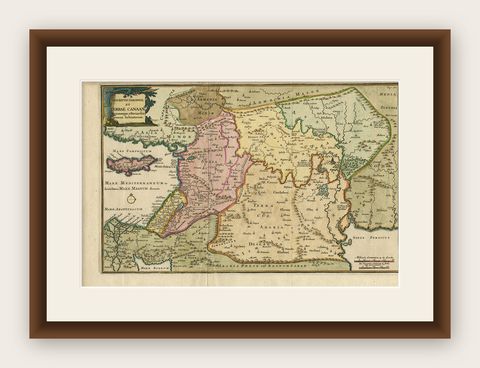 Antique Map of the Holy Land and Paradise, Terrae Canaan Map, c.1720, shown framed