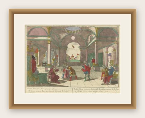 Optica Print of Joseph's Robe Shown to Jacob, 1770, Hand-Colored Biblical Scene, shown framed