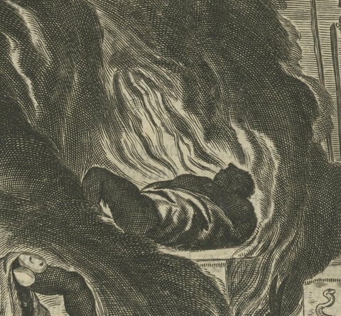 Engraving of Rituals and Cremation Ceremonies in New Spain by Montanus, 1673, close-up 2
