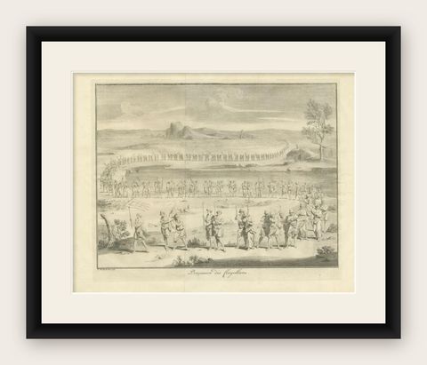 Antique Print of the Procession of The Flagellants by Morellon, c.1740, shown framed