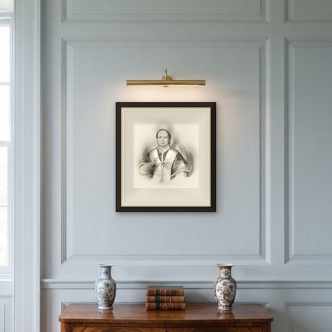 Pope Pius IX, Wood Engraved Portrait, Dittmarsch, Stuttgart, circa 1850, shown framed on a wall, true to size