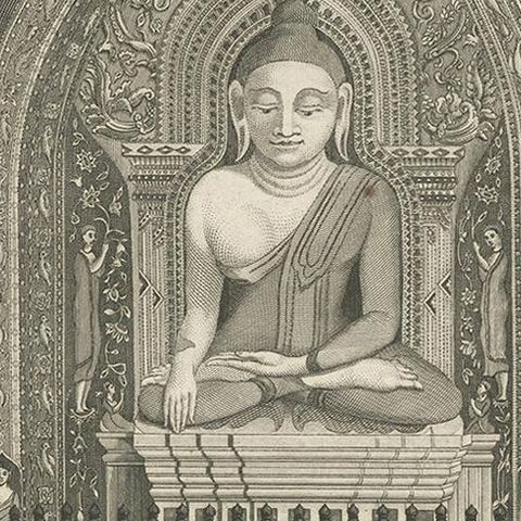 Antique Print of a Burman Buddha by Symes, 1800, close-up 2