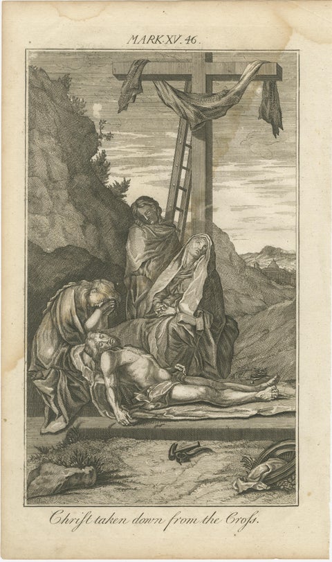 Biblical Engravings, St. Mark, Healing Bartimeus & Descent from the Cross, 1735, view 4