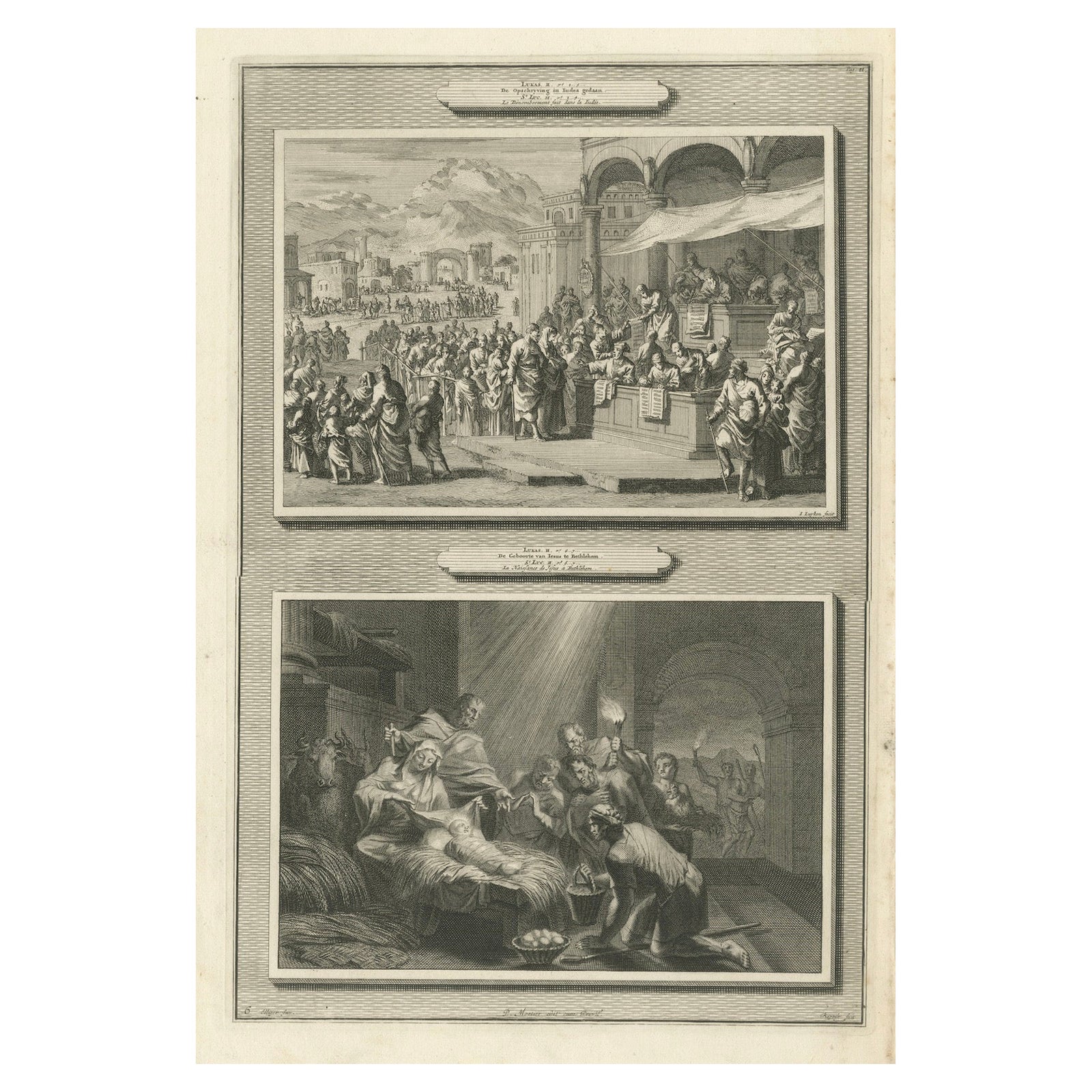 Census of Bethlehem & Christ’s Nativity, Mortier Engraving, 1700s